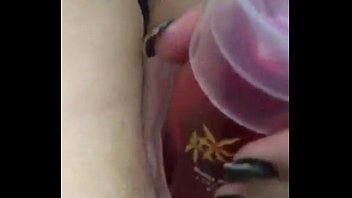 Amateur masturbation with bottle in pussy. Double penetration.
