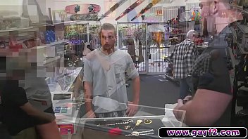 Hot guy strips in pawn shop and sucks cock