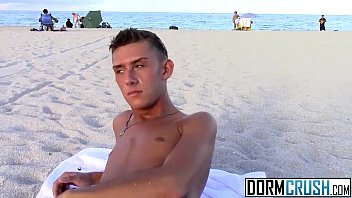 Skinny twink Tyler Eaten getting picked up on the nude beach