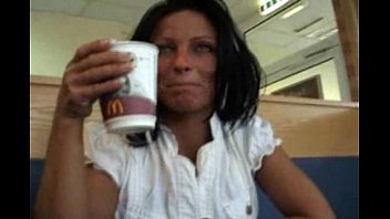 Amateur girl playing with her pussy in McDonalds