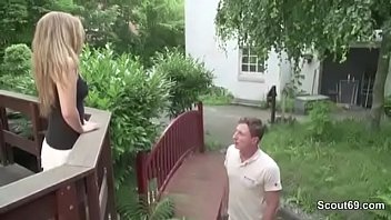 Teeny Caren fucks the landlord because of debts in the garden