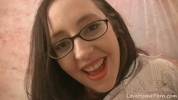 Nerdy sweetheart goes wild and gives a blowjob