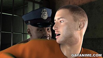 3D-Cartoon-Gefangener wird von einem molligen schwarzen Polizisten in den Arsch gefickt