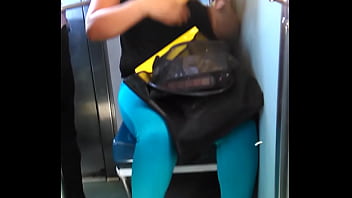 1 - beautiful subway girl in slippers exhibiting super cleavage