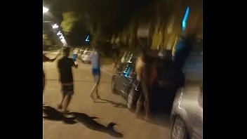 fag runs away from slut and goes to the street