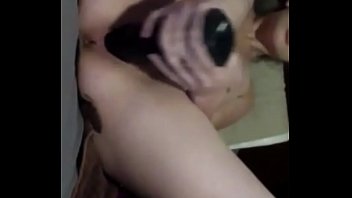 Horny slut wife fucks her tight pussy with huge dildo through FaceTime