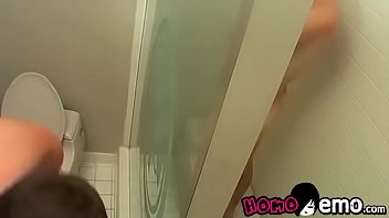 Nasty big cock twinks blowing and solo jacking in the shower