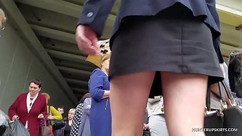 Public sexy blonde in white shoes upskirt
