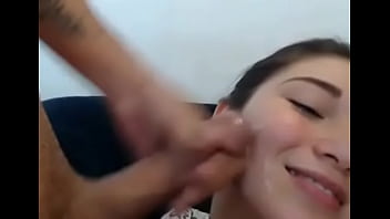 My step cousin with two friends cum in her face