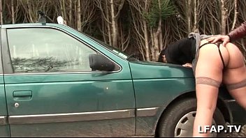 Hot slut sodomized on the hood of the car with Papy Voyeur