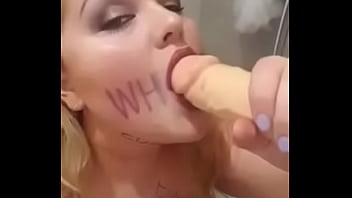 Obedient whore gagging and deepthroat on dildo with pleasure