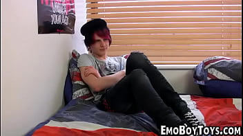 Emo twink gets naked plays with dick