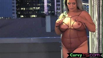 Mature chubby trans pleasures herself