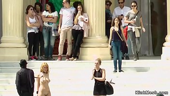 Naked blonde Euro slut walked outdoor