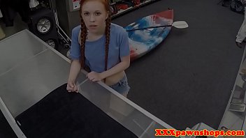 Petite redhead facefucked in pawnshop