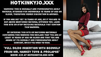 Full dildo insertion with beowulf from Mr. hankey toys & prolapse