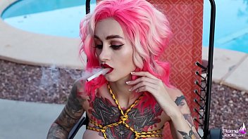 Color-Haired Lesbians Masturbate Pussys Sex Toys near the Pool and Flame Jade
