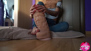 Tiny Babe Play Monster Dildo - Foot Fetish