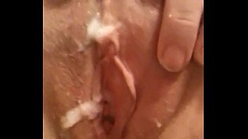 Wife fucks pussy with dildo and I cum on her pretty pink pussy close-up