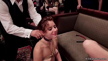 Redhead slave anal fucking at party