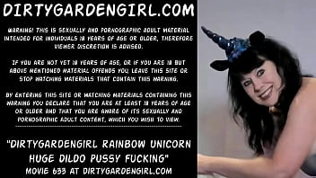 Dirtygardengirl rainbow unicorn huge dildo pussy fucking