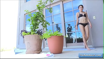 Young hot brunette amateur Adria finger fuck her juicy pussy outside by the pool and reach intense orgasm