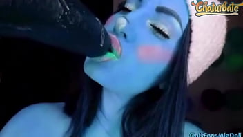 Blue Alien Bounces Tits, Sucks and Rides Dildo