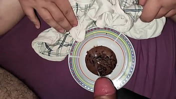 eating muffin with cum