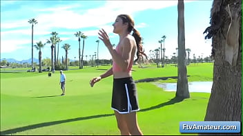 Cutie brunette young amateur Adria getting naked on the golf course and reveal her sexy body