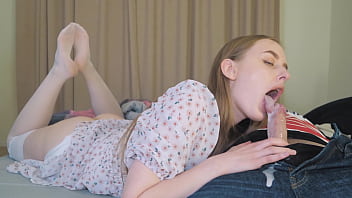 step Daughter's Deepthroat Multiple Cumshot from StepDaddy - Cum in Mouth