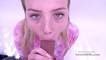 Cute Freckled Teen sucking stroking cock at audition