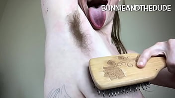 Hot Hairy Hippie and Licking Sweaty Stinky Long Armpits After Brushing and Bouncing Perfect Veiny Tits Closeup - BunnieAndTheDude