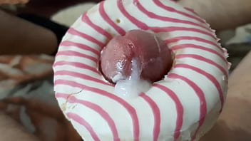 Russian student fucks a donut, cums on it and then eats it