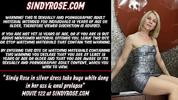 Sindy Rose in silver dress take huge white dong in her ass & anal prolapse