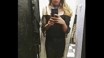 Paying with sex for some dresses in the clothing store, prostitute fucks the seller in the clothing fitting rooms and they cum on her