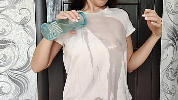 Stepson noticed stepmother's wet T-shirt and sucked her nipples