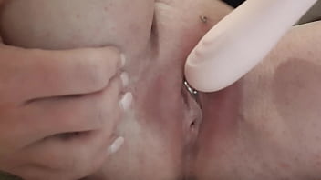 Two Dildos masturbate and Huge Orgasm and Pierced Clit rubbing and Creampie my Pussy