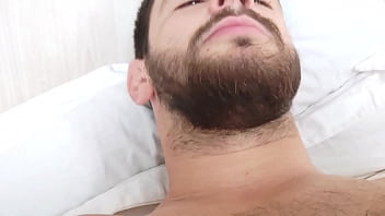 In bed with a hairy hunk - morning wood hard uncut cock - musky ripe pits and bedsheets