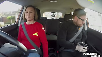 Big titted brunette fucked by instructor in the car in POV