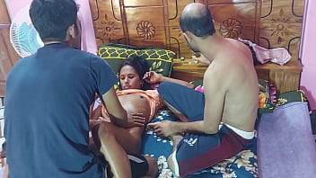Hot black girl gets fucked by two big cock in her deep pussy , bengali Sex Hanif and Popy khatun and Manik Mia