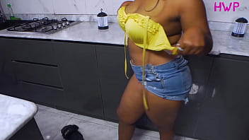 Hot big boobs student is still horny in the kitchen after fucking her stepbrother in the bedroom before going to prepare him a nice meal