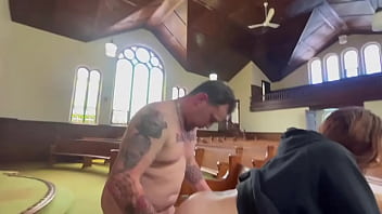 Sexy brunette take it deep doggy style inside a church