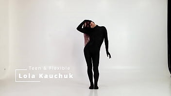 Hot gymnast with braids Lola Kauchuk dressed in latex