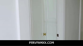 PervFamXX - Sneaking in Bathroom While Step Brother is Jerking Off | Ricky Spanish, Nikole Nash