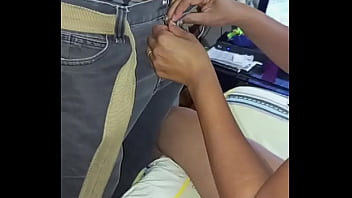 Pulling down our friend's pants while he shows us his hard cock and she spanks him