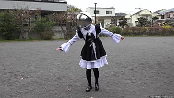 Walking through the park in a maid's outfit, wearing an iron mask, blind and groping.