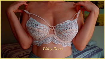 MILF hot lingerie. Big tits in white lace bra