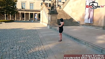 German normal natural girl next door doing real blind date meeting on the street