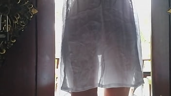Wet Dress and flashing in Hotel Bungalow yard