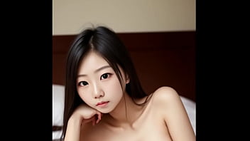 Молодая худая японка с красивыми натуральными сиськами на кровати